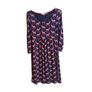 Boden Women's Navy Blue Dress With Pink Deer, US Size 8L